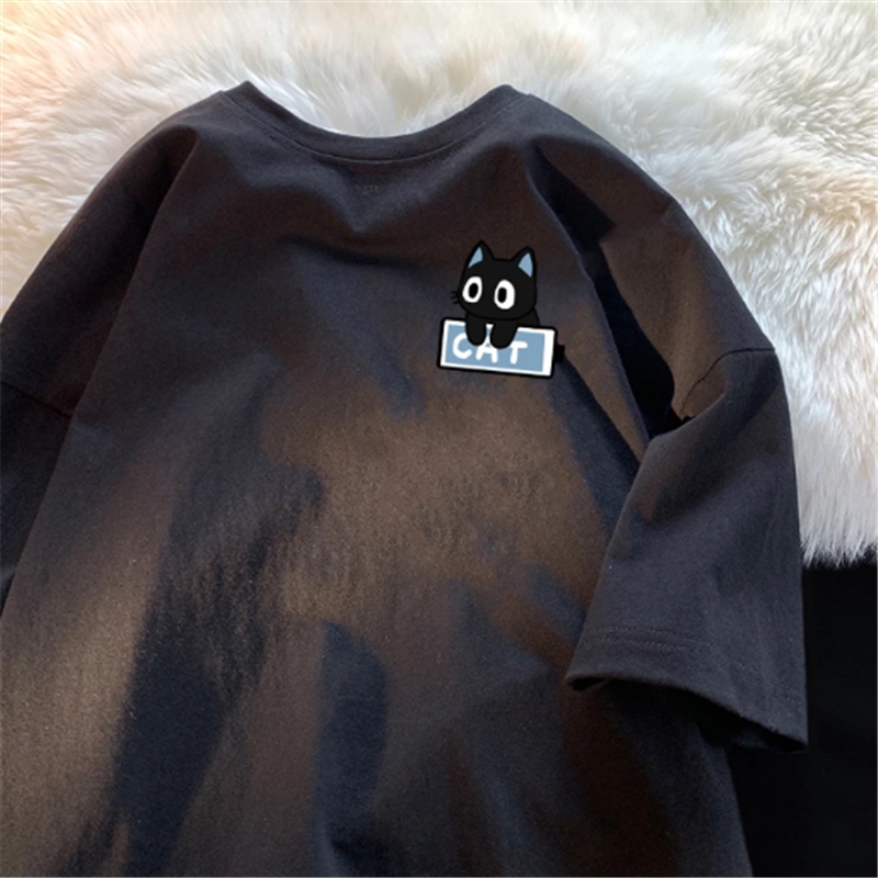 Camiseta de algodon de gramaje alto con estampado de gatito