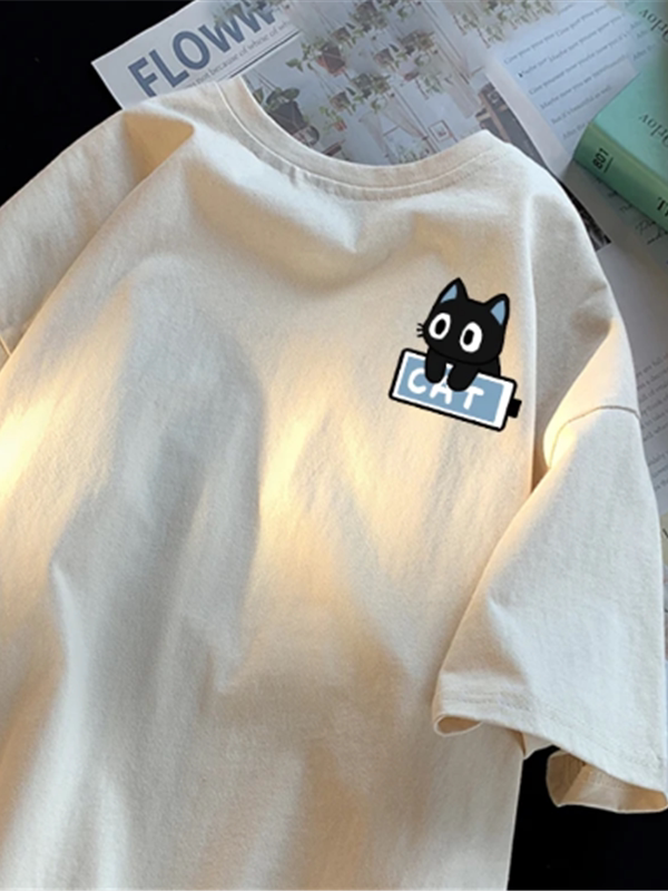 Camiseta de algodon de gramaje alto con estampado de gatito