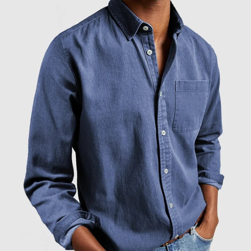 Camisa de manga larga con cuello v para hombre