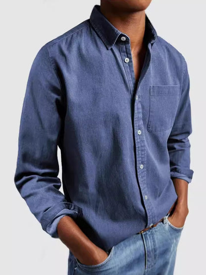 Camisa de manga larga con cuello v para hombre
