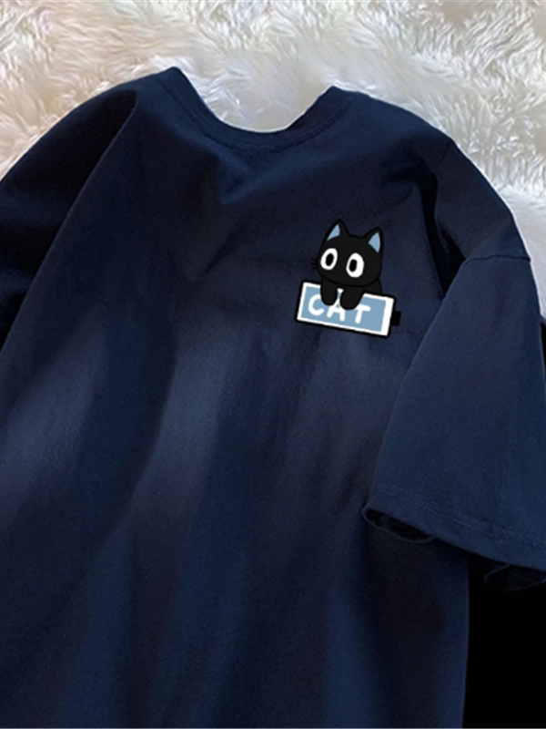Camiseta de algodon de gramaje alto con estampado de gatito
