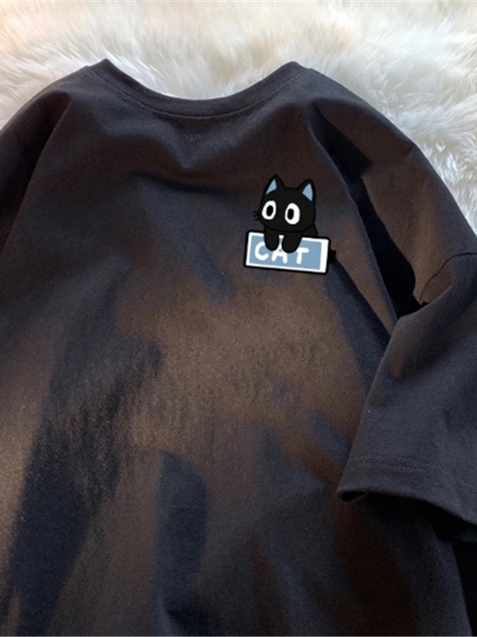 Camiseta de algodon de gramaje alto con estampado de gatito