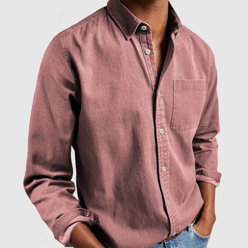 Camisa de manga larga con cuello v para hombre